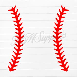 May include: Red baseball stitching, a common design element on baseballs, is shown against a white background.