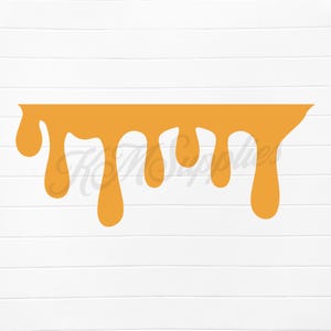 Pode incluir: Um gráfico digital de um efeito de tinta ou líquido amarelo que pinga. O efeito de gotejamento é uma linha contínua de tinta amarela que pinga do topo da imagem.
