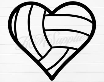 Peut inclure: Illustration en noir et blanc d'un ballon de volley-ball en forme de cœur.