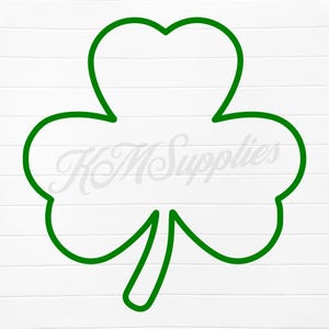 Puede incluir: Un contorno de trébol verde, un símbolo tradicional irlandés, con tres hojas y un tallo.
