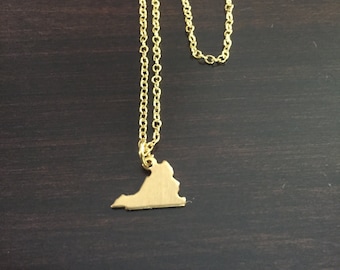 Virginia Necklace, Virginia, gold Virginia necklace, Virginia jewelry, Virginia pendant, state necklace, state jewelry, gold necklace