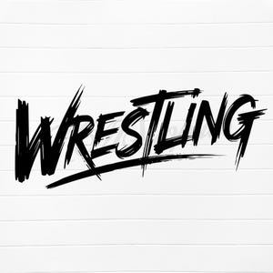May include: Black and white graphic design of the word "Wrestling" in a bold, stylized font.