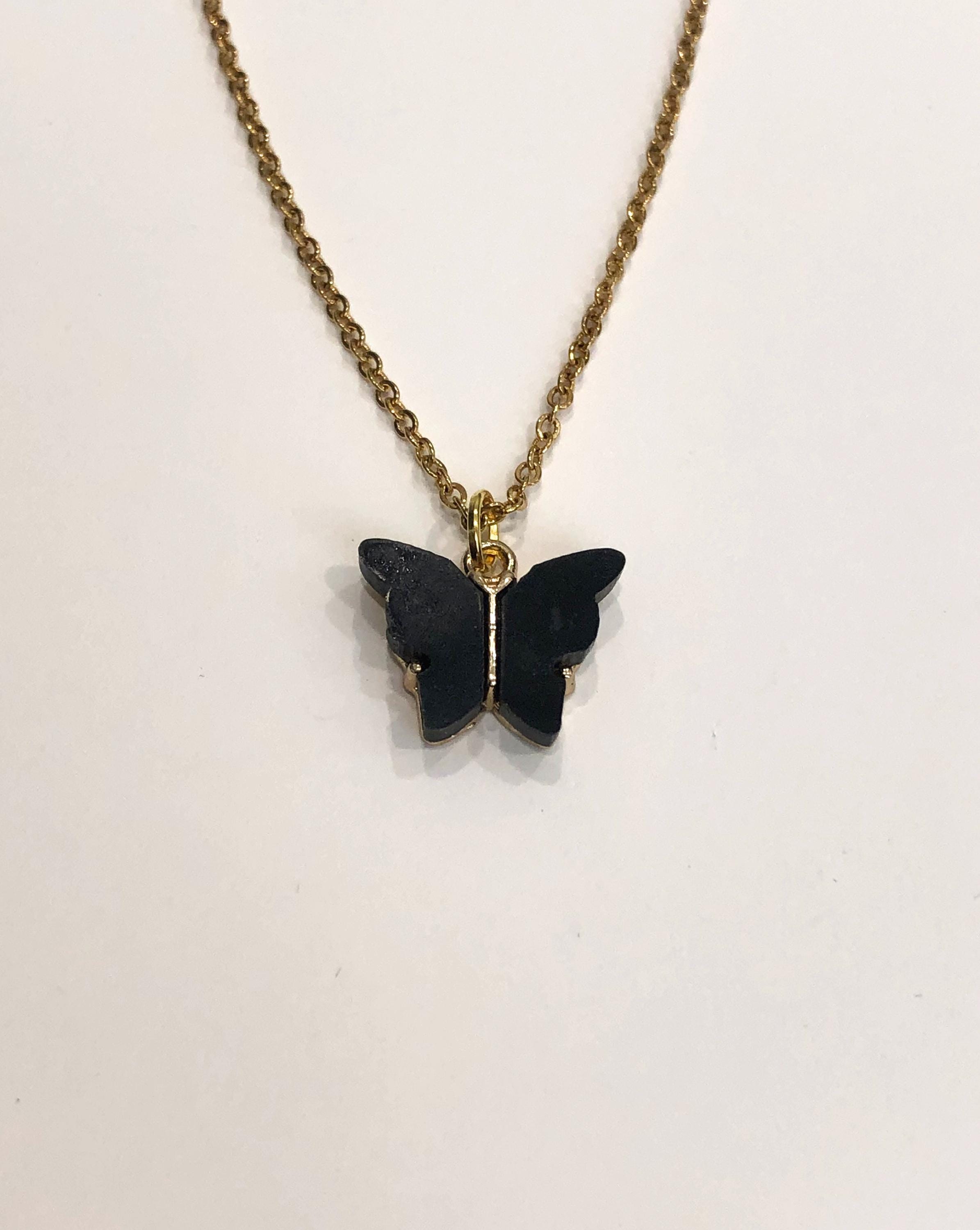Black Butterfly, Black Butterfly Necklace, Gold Butterfly