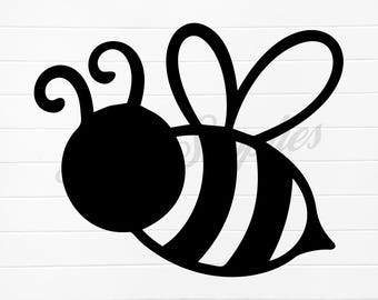 May include: Black and white silhouette of a cartoon bee with large wings and a round head.