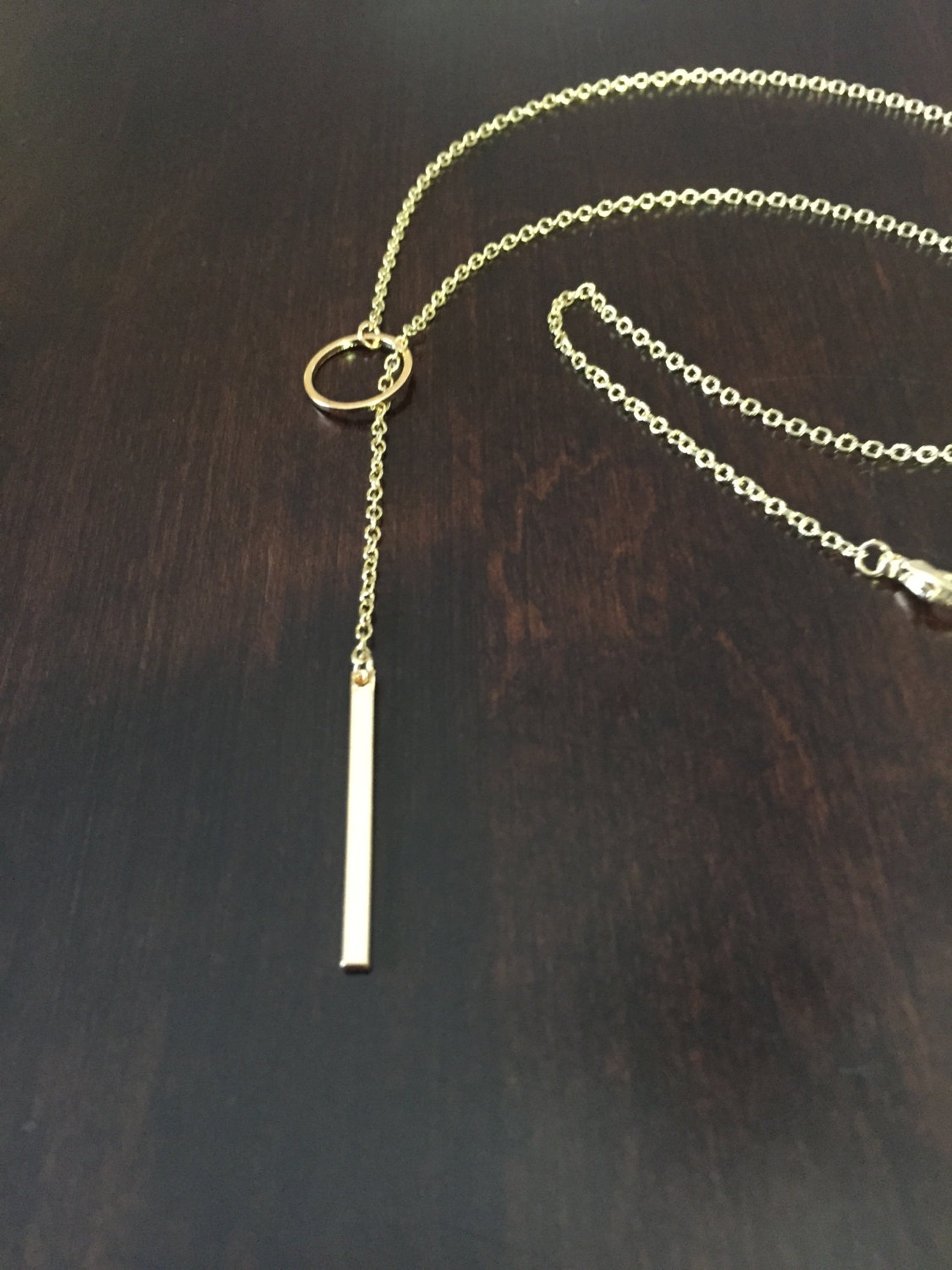 Ultra Minimal Bar Drop Necklace Gold Bar Necklace Slim Long Etsy