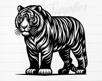 svartvit tiger, png tigerdesign, tigersilhuett svg, helkroppstigermaskot, tiger png-bilder, tiger svg-fil, tigergrafik, png