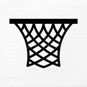 May include: Black and white silhouette of a basketball hoop with a net.