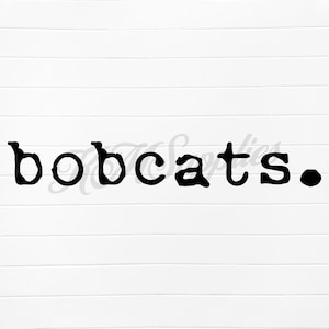 May include: Black text spelling out "bobcats." in a bold, serif font. The text is centered on a white, horizontally-slatted background. The period at the end of the word is a solid black circle.
