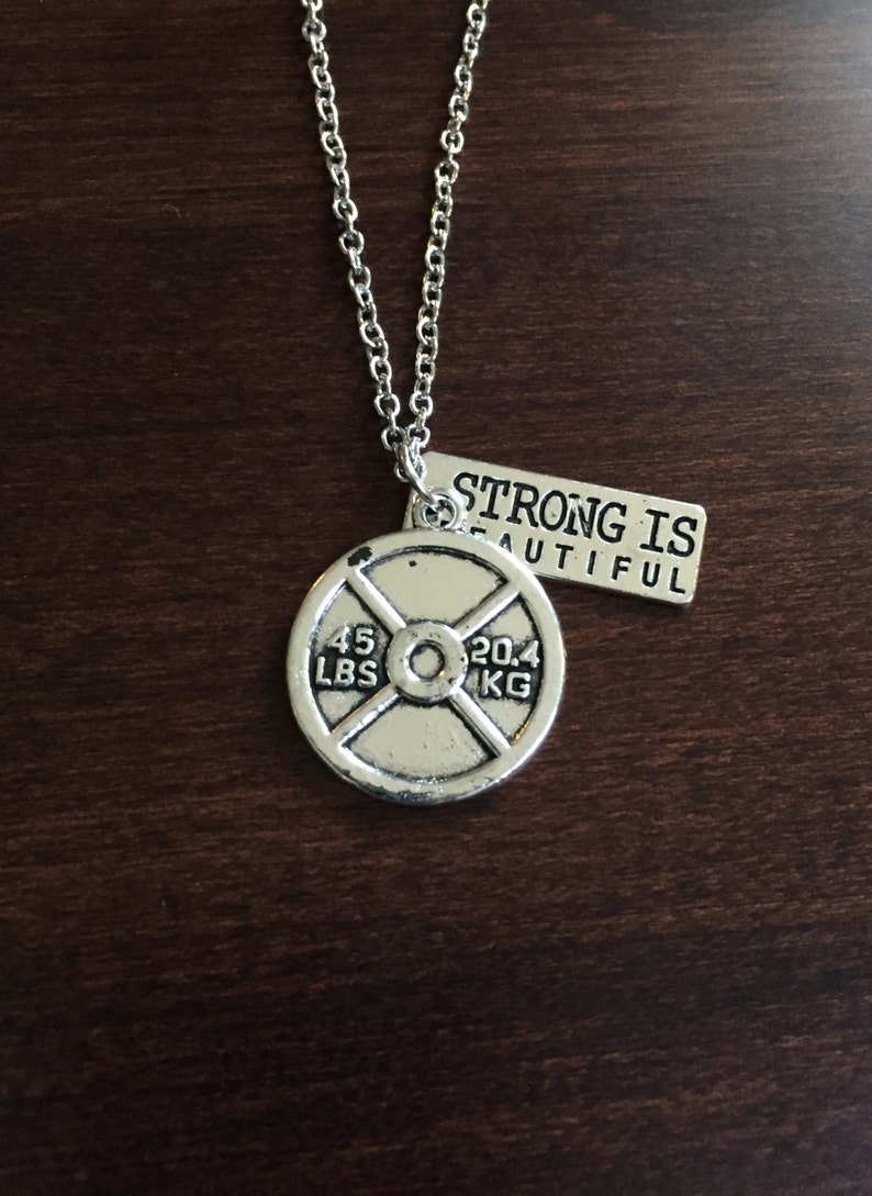dumbbell silver necklace weightlifting dumbbell necklace necklace weightlifting jewelry strong is beautiful weight lifting fitness