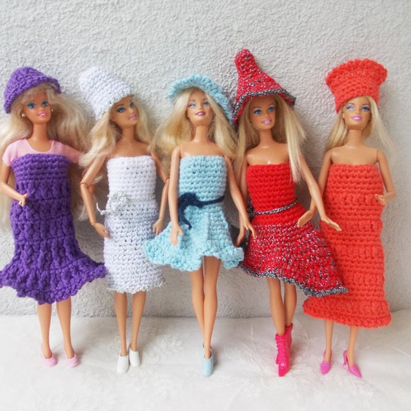 5 crochet patterns (only GERMAN!) summer dresses, set for mannequin fashion, doll, doll dress, skirt, shirt, top, dress, hat, DIY, Barbie