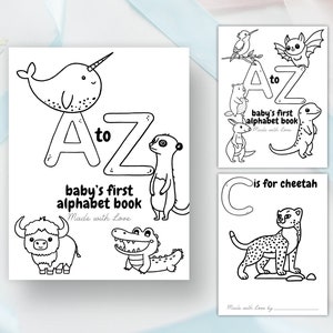 Libro para colorear del abecedario para baby shower - Páginas para colorear del alfabeto de animales - ¡Juego y recuerdo para baby shower! Papel de carta de EE. UU. - Descarga instantánea en PDF