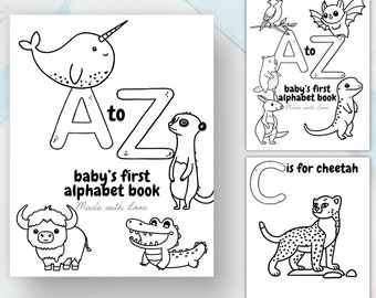 ABC Baby Shower Coloring Book - Animal Alphabet Coloring Pages - Baby Shower Game and Keepsake! US Letter Paper - Instant PDF Download