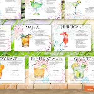 Ricetta per cocktail da scaricare in formato digitale - Foglio riassuntivo per drink stampabile in formato PDF PNG - Schede di mixologia classica - Guida alle ricette per bar - Organizzatori di feste