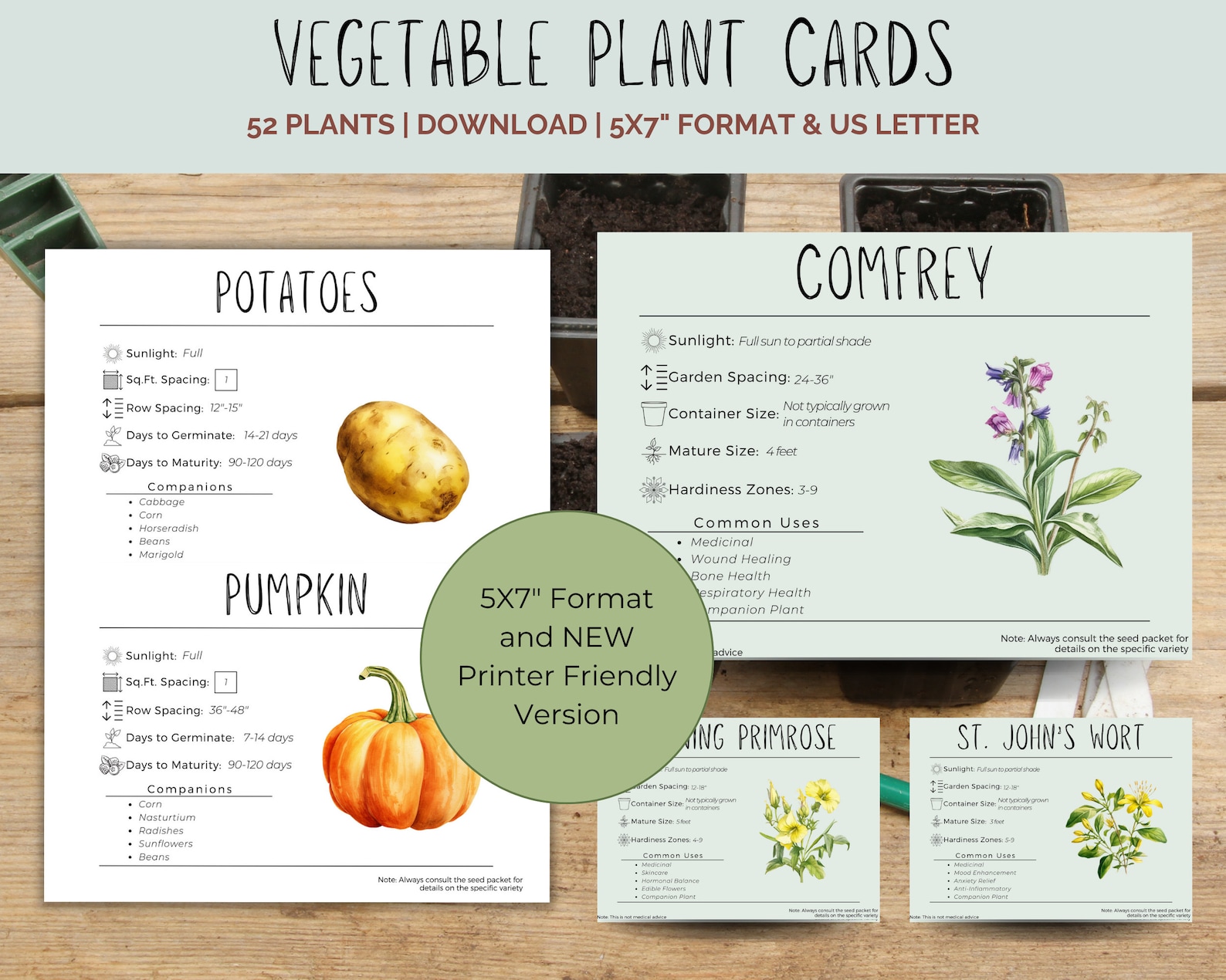 Vegetable Plant Cards With Planting Information - 5x7