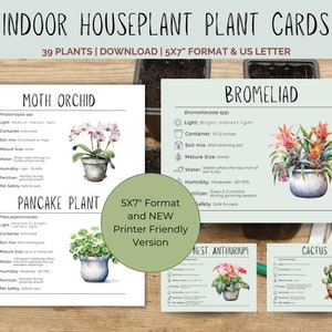 Kamerplantkaarten voor binnen met plantinformatie - 5x7" Download - Informatie over verzorging, grootte en huisdierveiligheid