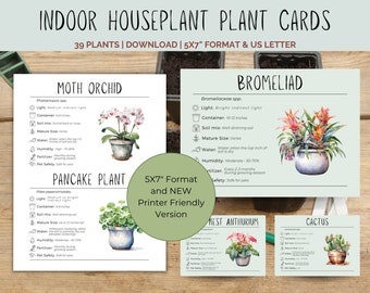 Indoor Houseplant Cards with Planting Information - 5x7&quot; Download - Care, Size, and Pet Safety Information