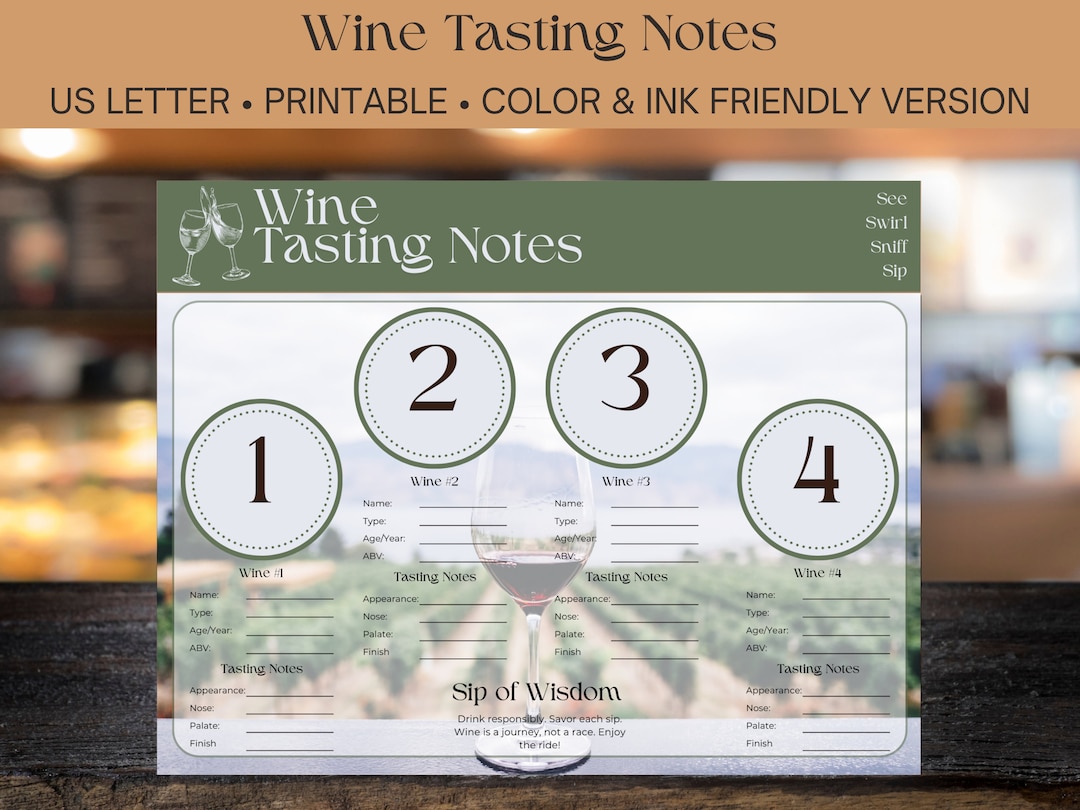Wine Tasting Mat Printable PDF for Wine Lovers Rate Wines for Different