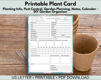 Afdrukbare plantenkaart: houd plantinformatie, plagen, ziekten, notities en belangrijke datums bij op een doe-het-zelf-tuinorganisator