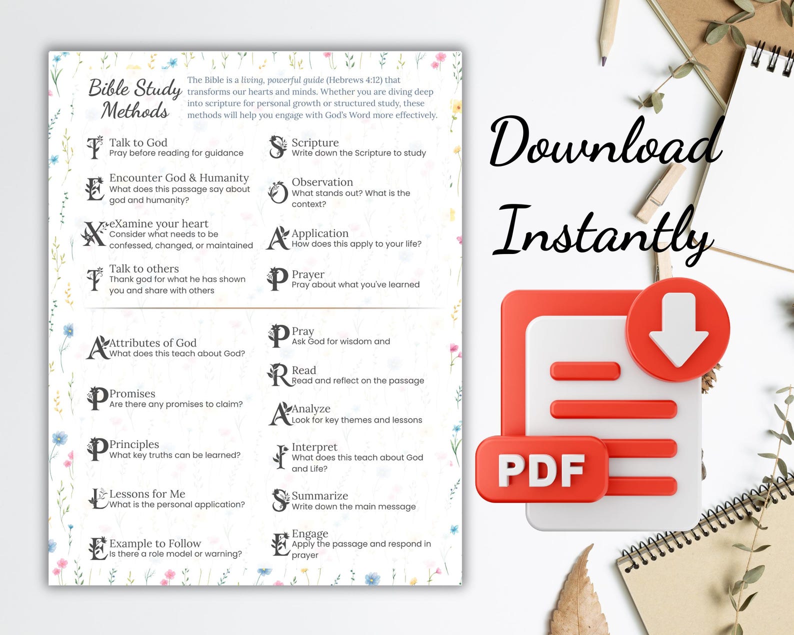 Bible Study Methods Cheat Sheet Digital Bible Study Guide, Elegant ...