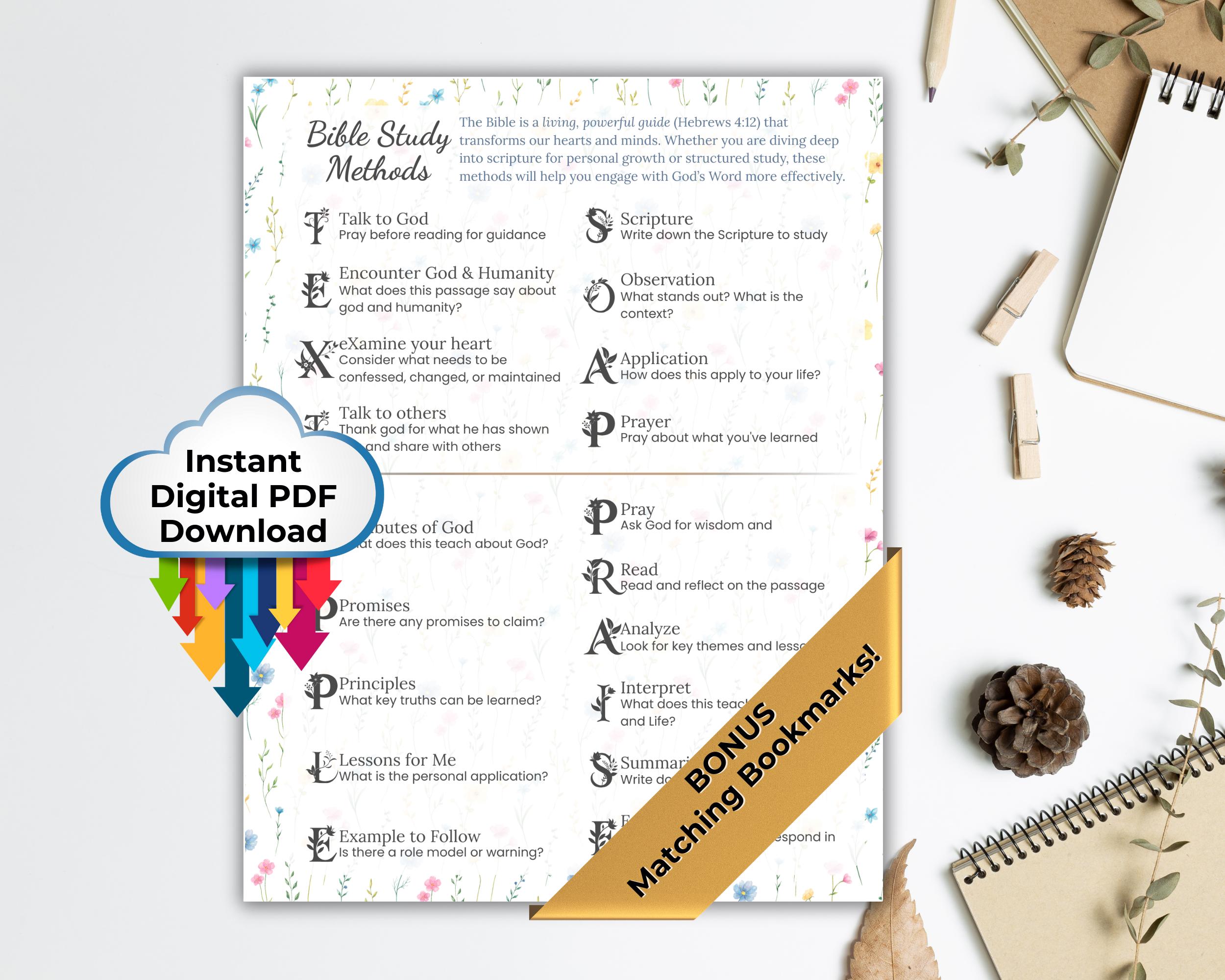Bible Study Methods Cheat Sheet Digital Bible Study Guide, Elegant ...
