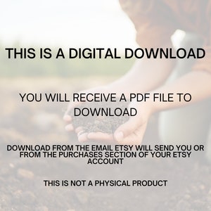 May include: Image with text: "THIS IS A DIGITAL DOWNLOAD. YOU WILL RECEIVE A PDF FILE TO DOWNLOAD. DOWNLOAD FROM THE EMAIL ETSY WILL SEND YOU OR FROM THE PURCHASES SECTION OF YOUR ETSY ACCOUNT. THIS IS NOT A PHYSICAL PRODUCT."