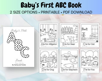 ABC Baby Shower Coloring Book - Animal Alphabet Coloring Pages - Baby Shower Game and Keepsake! US Letter Paper - Instant PDF Download