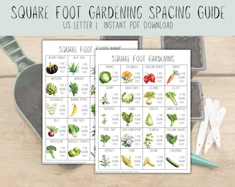 Square Foot Gardening Guide - 140+ Plants! - Printable Planner and Organizer - Plant Spacing Grid - Instant Download PDF