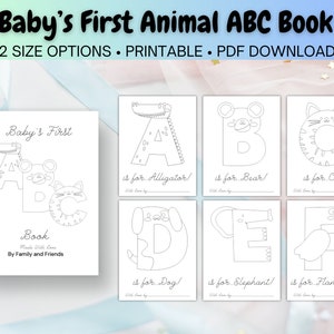 Animal ABC Baby Shower Coloring Book - Páginas para colorir do alfabeto - Jogo de chá de bebê e lembrança! Usa papel carta dos EUA - download instantâneo de PDF