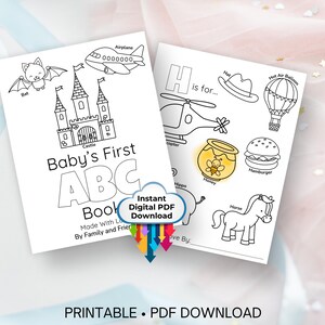 Libro imprimible del abecedario para baby shower: más de 170 palabras ilustradas, actividad de descarga instantánea, tamaño de letra estadounidense, primer libro del abecedario para bebé.