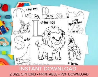 ABC Coloring Book  Baby Shower - Animal Alphabet Coloring Pages - Baby Shower Game and Keepsake! Uses US Letter Paper - Instant PDF Download