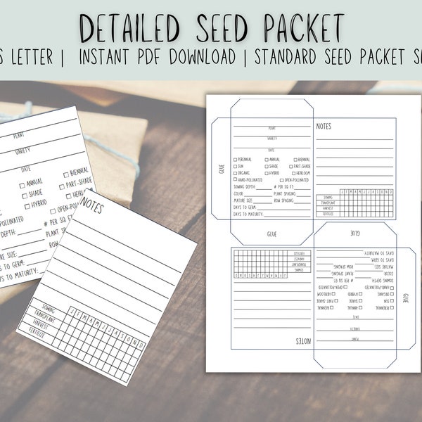 Detailed Garden Seed Packet Printable, Seed Envelope Template, Spring Garden Kit, Seed Starting Information - Instant Download Template