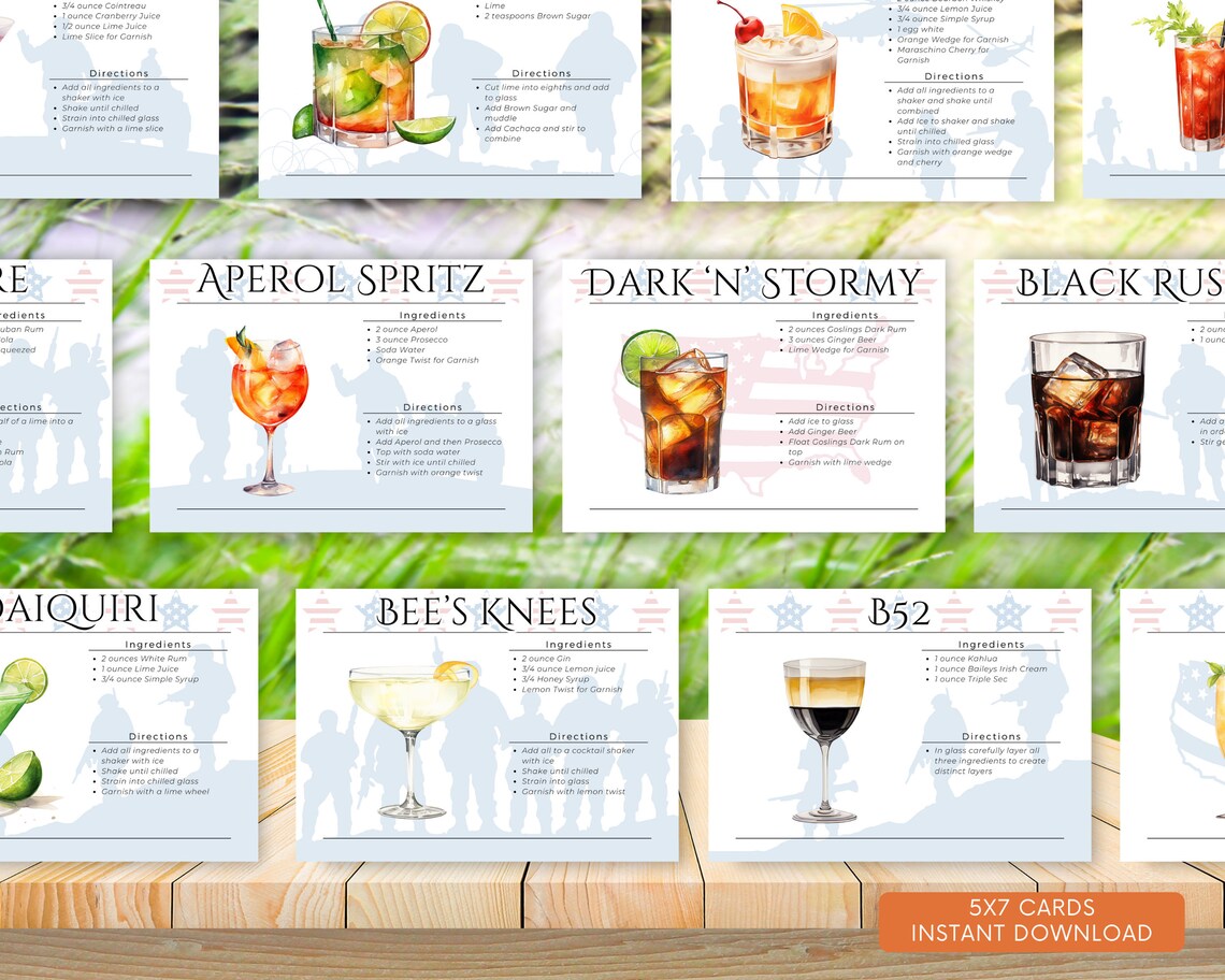 Essential Cocktail Recipes.pdf Cocktail Recipe Cards for Aspiring Mixologists - Patriotic - Classic ...