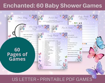 Verzauberte Schmetterling-Baby-Dusche Printable Spiele Kit | 60 Themenbezogene Aktivitäten | PDF US Letter Größe