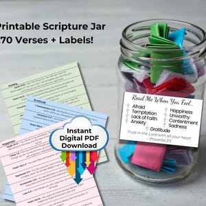 Pot d'écriture, pot de versets bibliques imprimable, pot d'émotions bricolage, cadeau chrétien avec code couleur, à lire quand