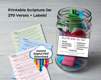 Scripture Jar, Printable Bible Verse Jar, DIY Emotions Jar, Color Coded Christian Gift, Read Me When
