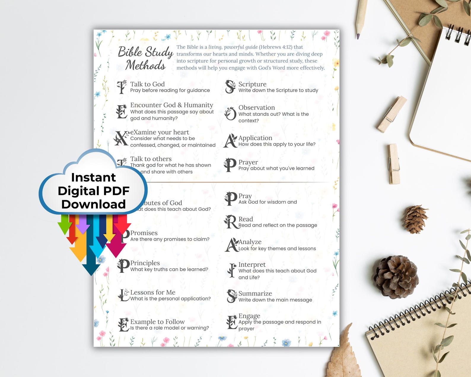 Bible Study Methods Cheat Sheet Digital Bible Study Guide, Elegant ...