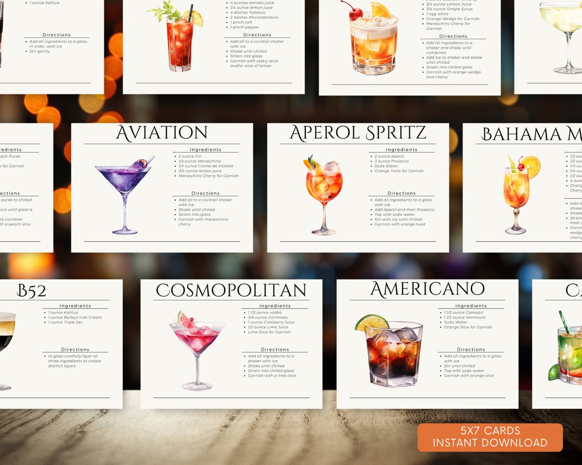 Essential Cocktail Recipes.pdf Cocktail Recipe Cards for Aspiring Mixologists - Classic Drink Cheat ...