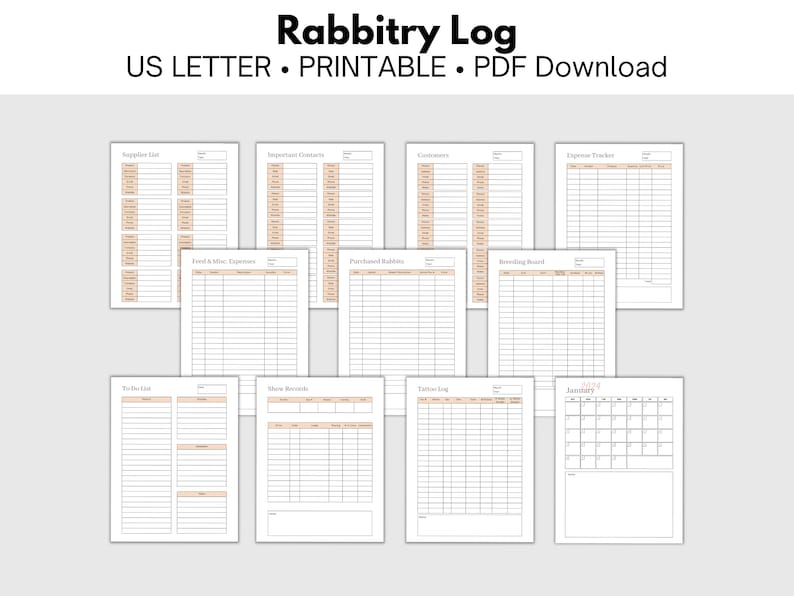 Rabbitry Log and Planner - 40+ Pages - Dated and Undated Calendar ...