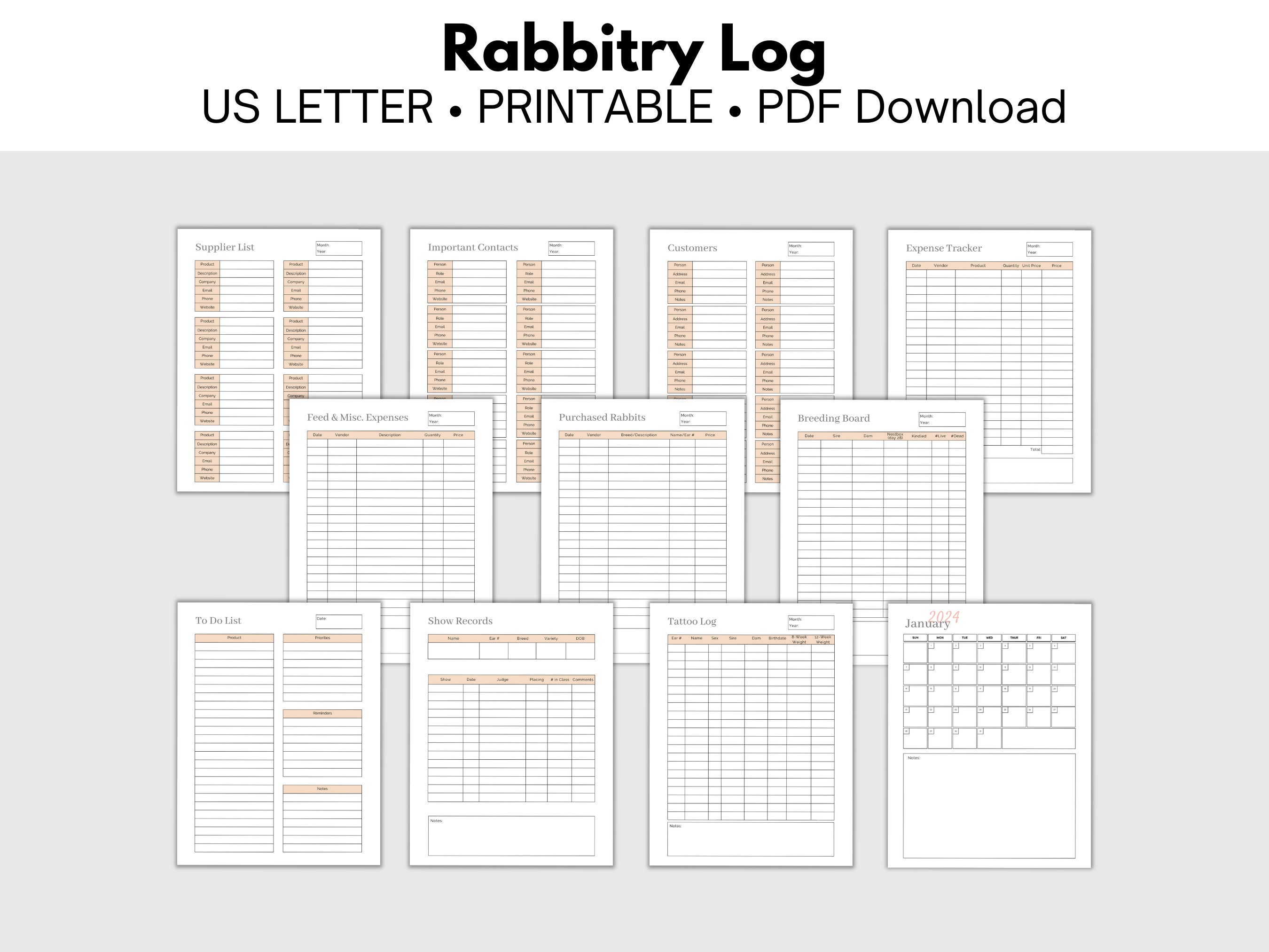 Rabbitry Log and Planner - 40+ Pages - Dated and Undated Calendar ...