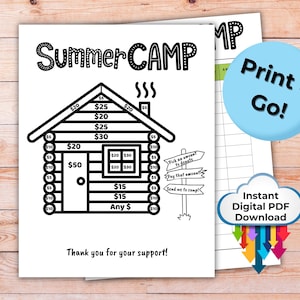 Afdrukbaar inzamelingsactie zomerkamp | Donatietracker voor cabine | Direct downloaden