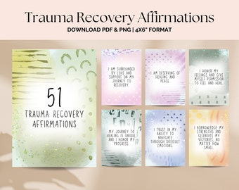 Affirmationen zur Trauma-Wiederherstellung: 51 druckbare Mantras, Ermächtigung, Heilung & Selbstwertgefühl-Fähigkeitskarten - CBT-Therapy-Ressource