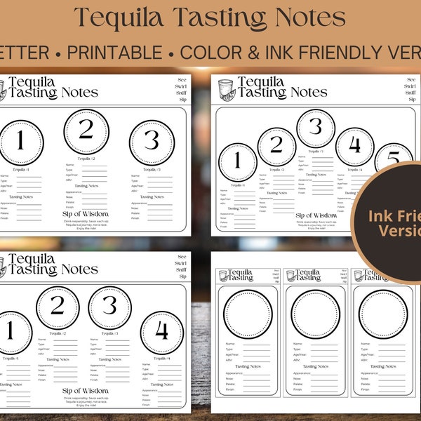 Tequila Tasting Mat - Printable PDF for Tequila Lovers - Rate Tequila for Different Size Tasting Flights - See-Swirl-Sniff-Sip