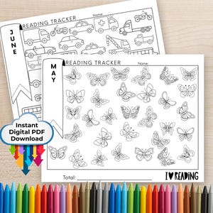 Maandelijkse leestracker voor kinderen | Afdrukbaar boekenlogboek | Tabel 12-maanden leesuitdaging | Thuisonderwijs- en leerlingplanner | Direct downloaden