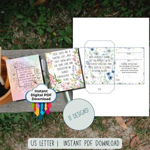 Pacote de sementes para imprimir | Design de envelope com flores silvestres | Presente digital faça você mesmo para festa de aposentadoria | Carta dos EUA em PDF instantâneo