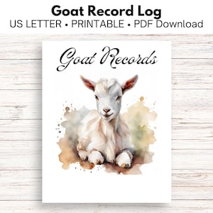 May include: A watercolor illustration of a white goat with brown eyes, sitting on a brown and yellow watercolor background. The text "Goat Records" is written in black at the top of the image.