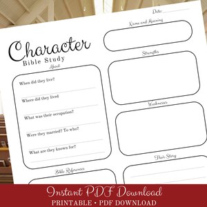 Character Bible Study Guide Printable PDF, Structured Character Analysis Workbook, Group Bible Study Sessions, Individual Study Journal