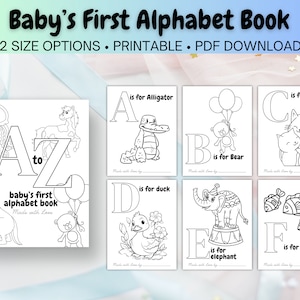 Libro para colorear del abecedario para baby shower - Páginas para colorear del alfabeto de animales - ¡Juego y recuerdo para baby shower! Usa papel tamaño carta - Descarga instantánea en PDF