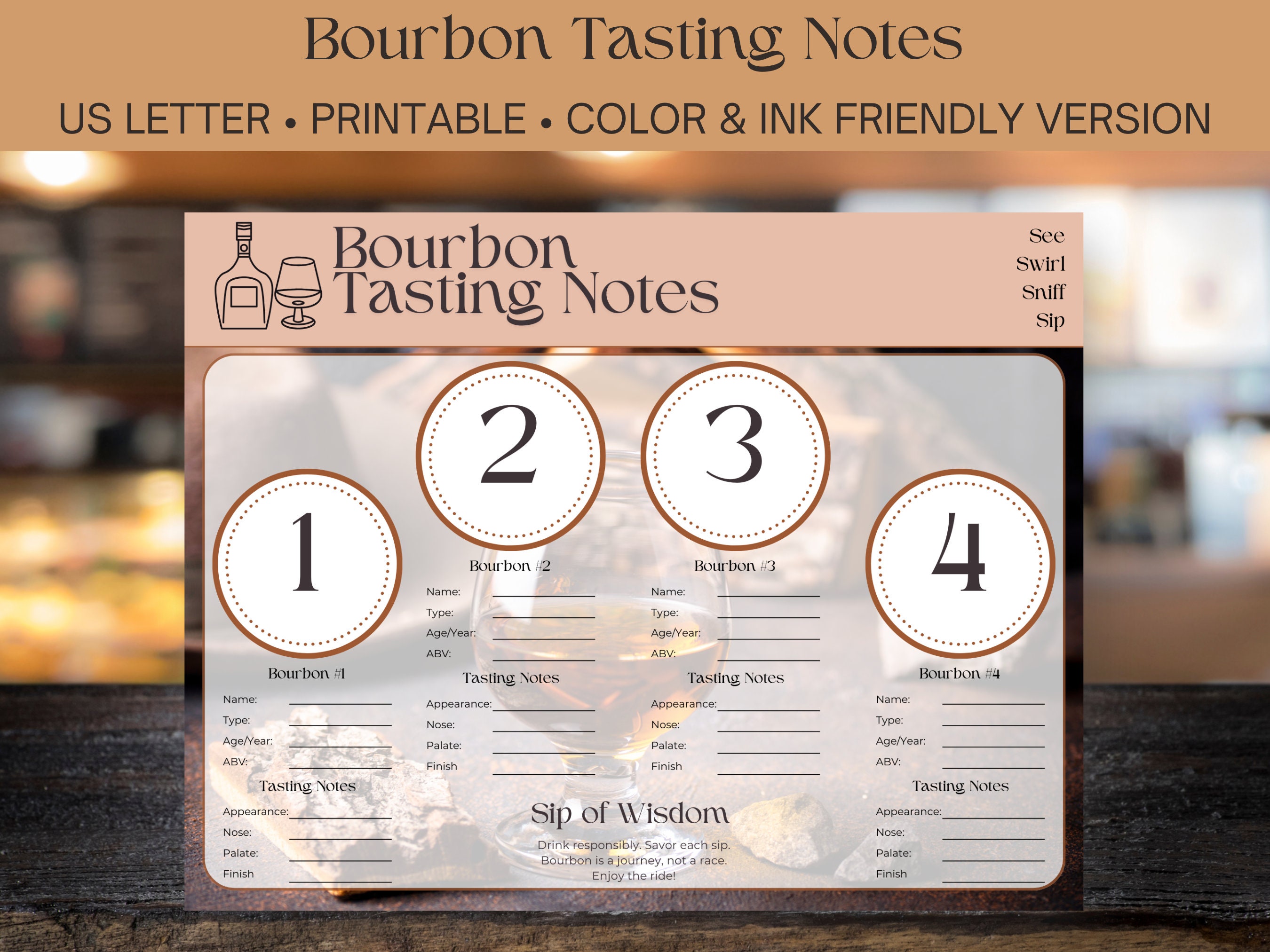 Bourbon Tasting Mat Printable PDF for Bourbon Lovers Rate Bourbons for ...