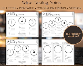 Wine Tasting Mat - Printable PDF for Wine Lovers - 4 Different Size Tasting Flights - See-Swirl-Sniff-Sip - Scorecard