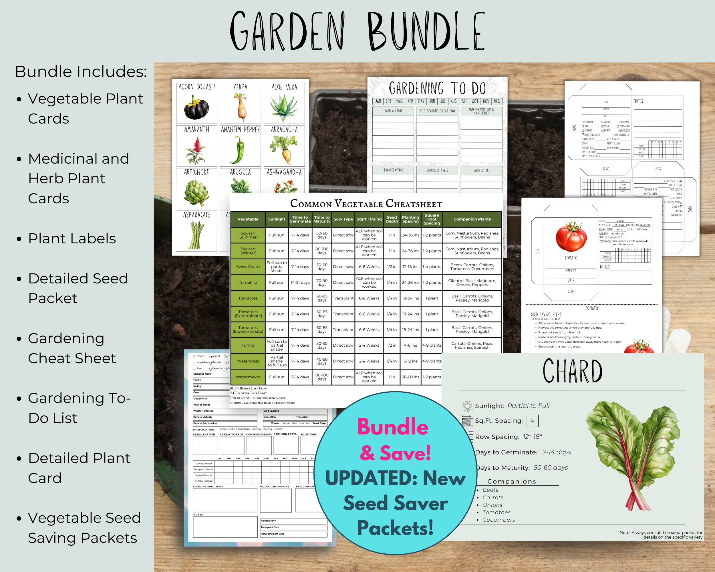 Garden Guide Bundle! Vegetable \u0026 Medicinal Plant Cards, Square Foot Planting,  Detailed Plant Card, Seed Packet, Labels, Gardening-to List - Etsy, image size:2500x2000